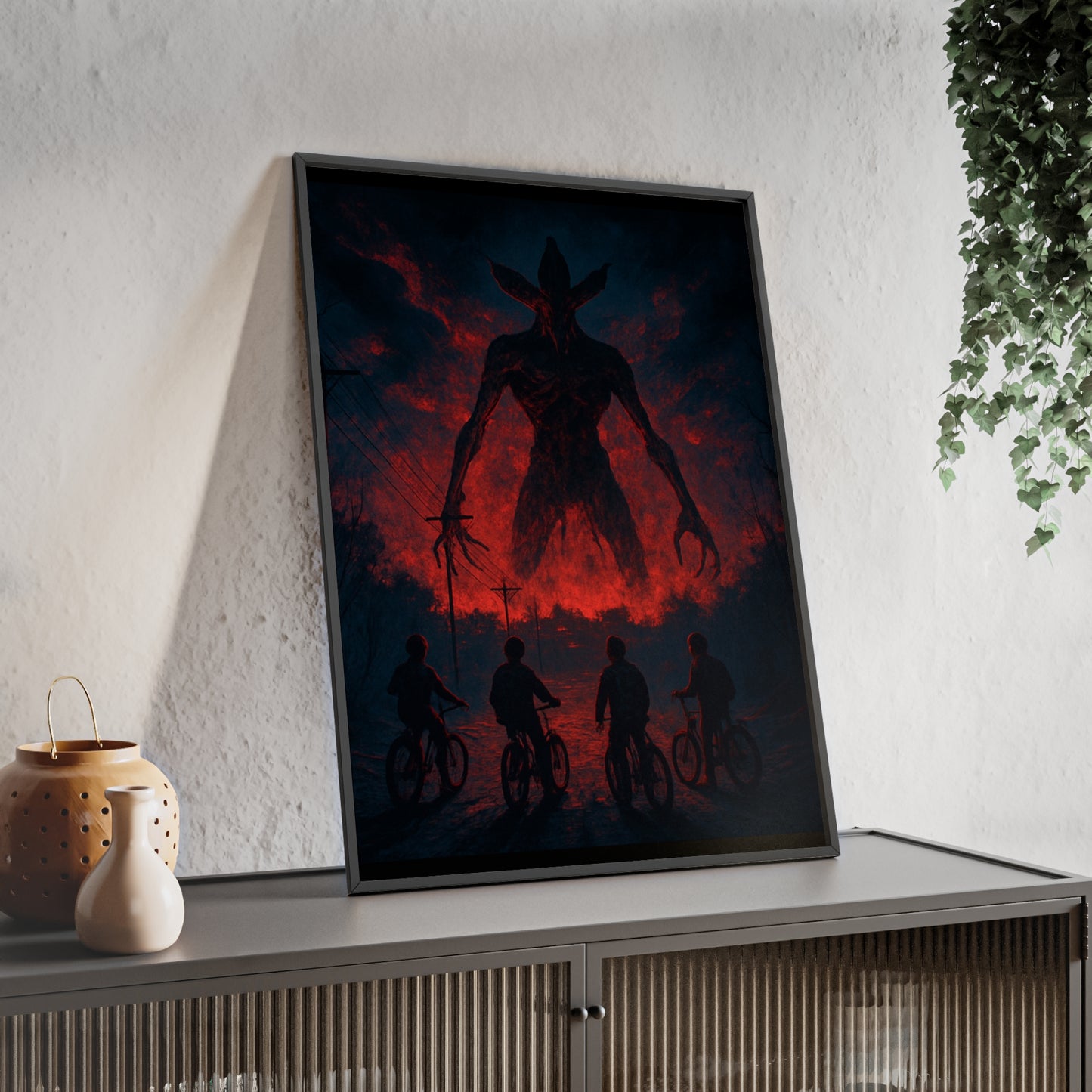Stranger Things 5 wall  Art - Poster with Frame , Dark Red and Black
