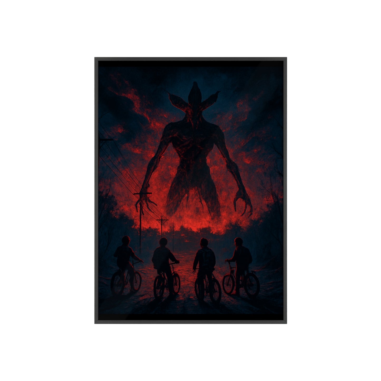 Stranger Things 5 wall  Art - Poster with Frame , Dark Red and Black