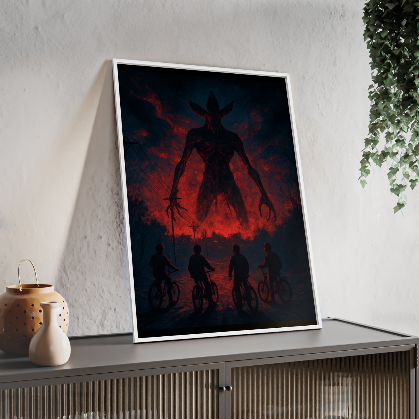 Stranger Things 5 wall  Art - Poster with Frame , Dark Red and Black