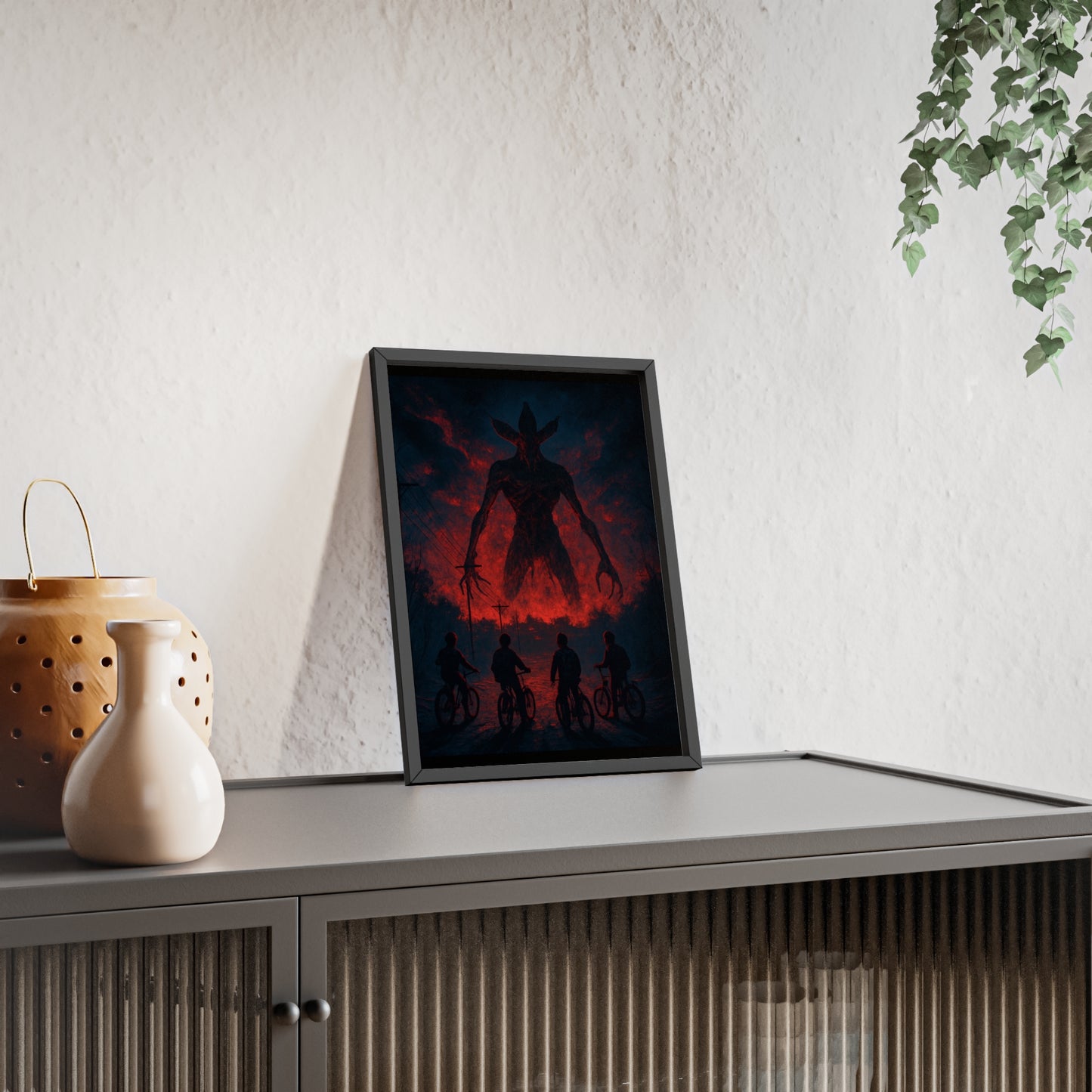 Stranger Things 5 wall  Art - Poster with Frame , Dark Red and Black