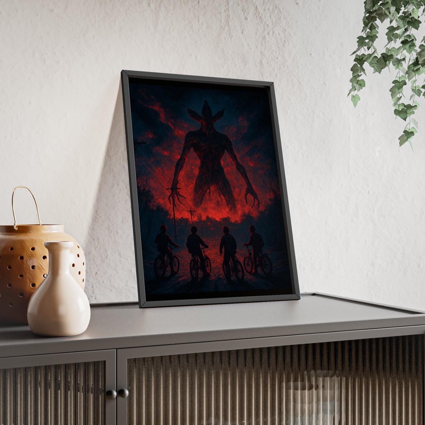 Stranger Things 5 wall  Art - Poster with Frame , Dark Red and Black