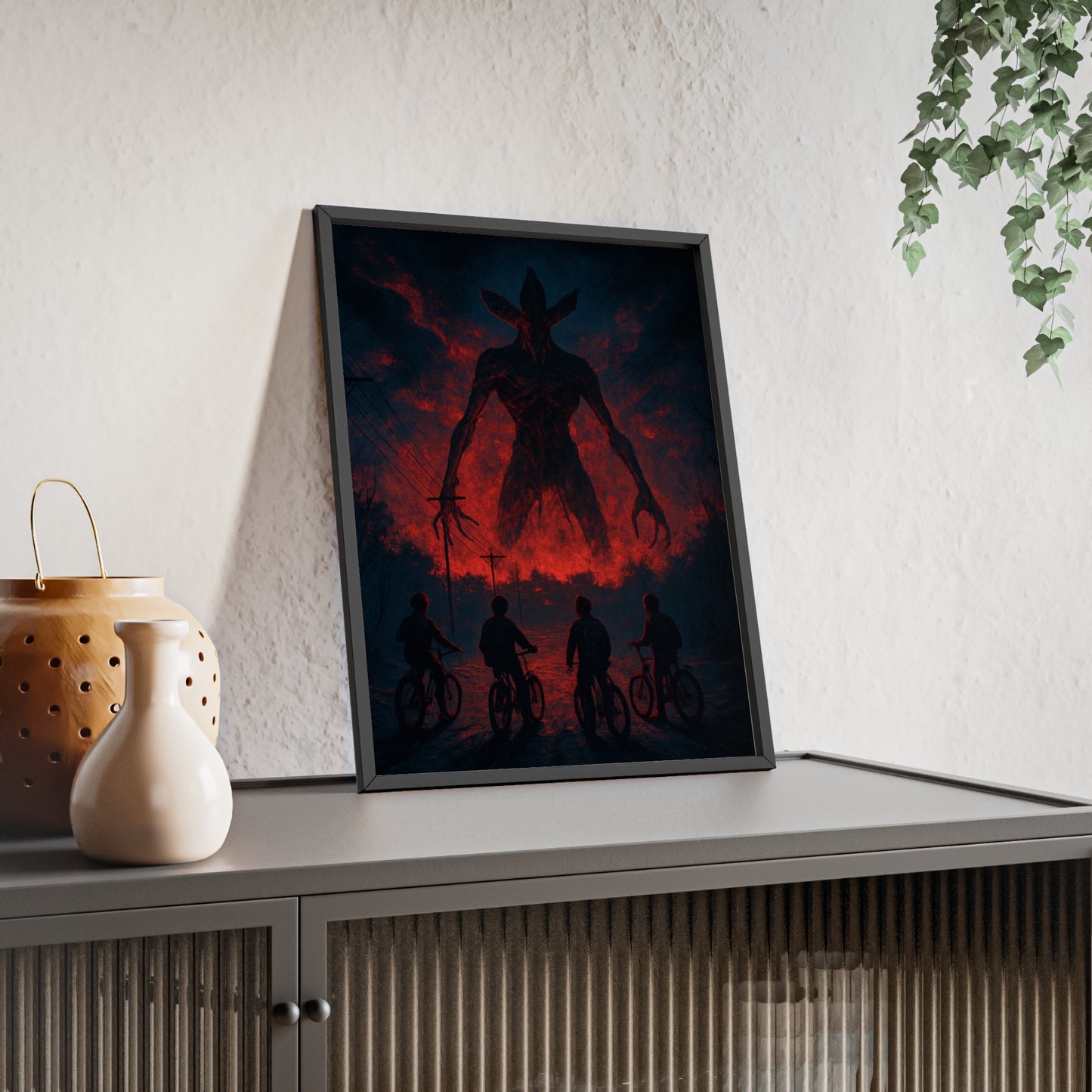 Stranger Things 5 wall  Art - Poster with Frame , Dark Red and Black