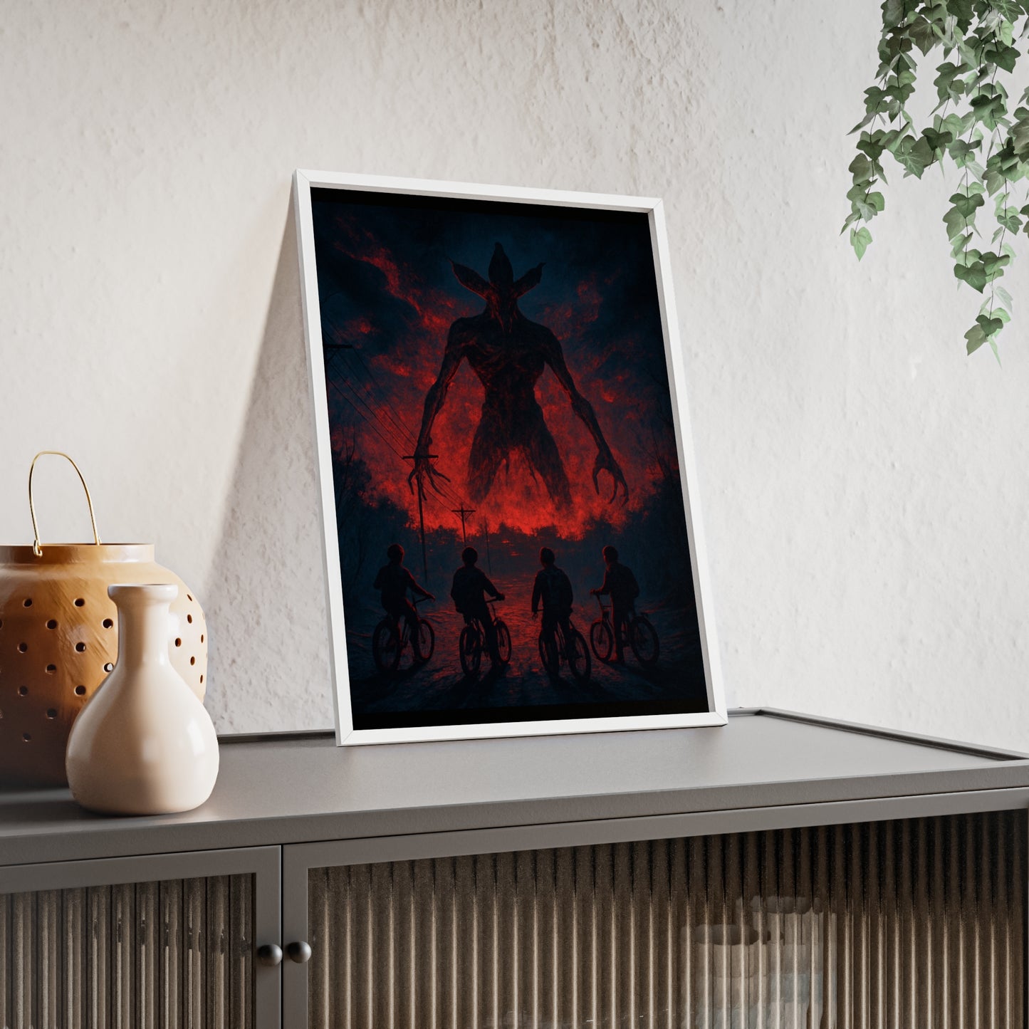 Stranger Things 5 wall  Art - Poster with Frame , Dark Red and Black