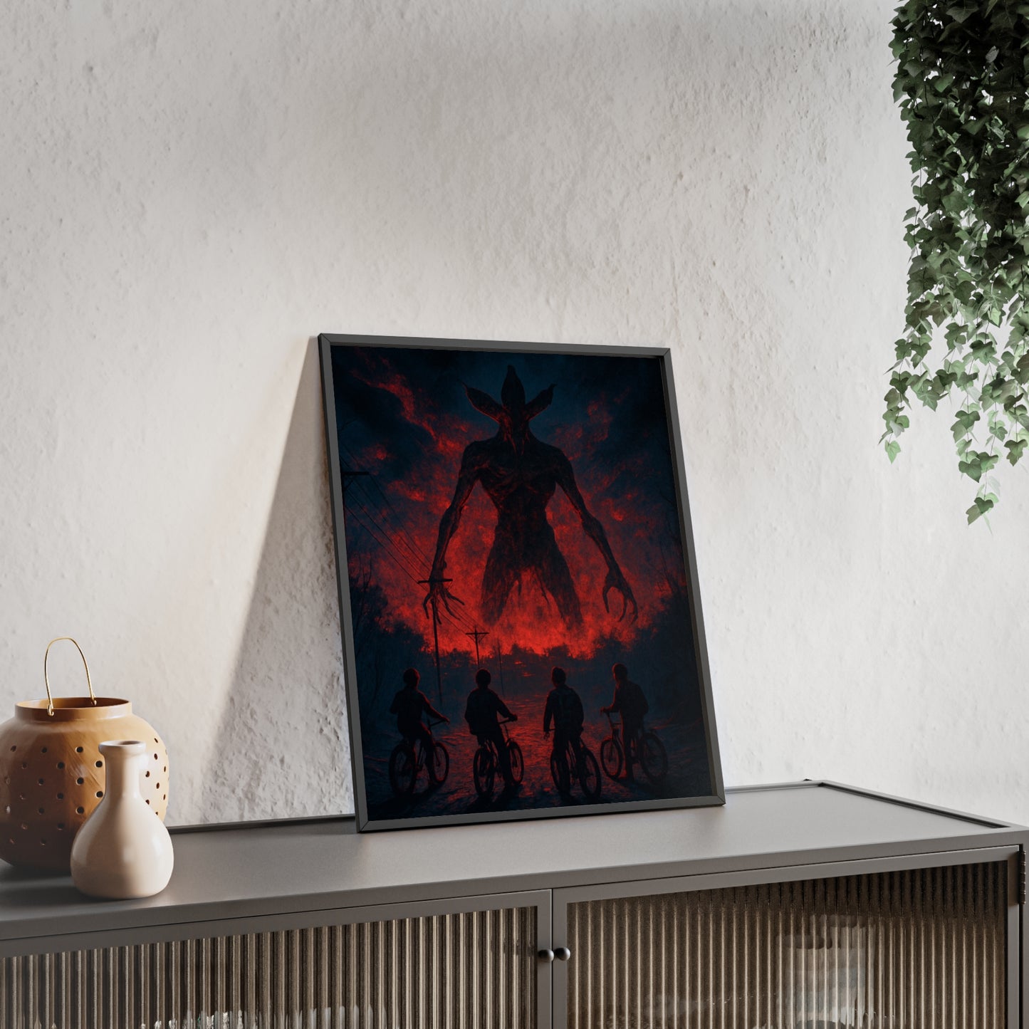 Stranger Things 5 wall  Art - Poster with Frame , Dark Red and Black