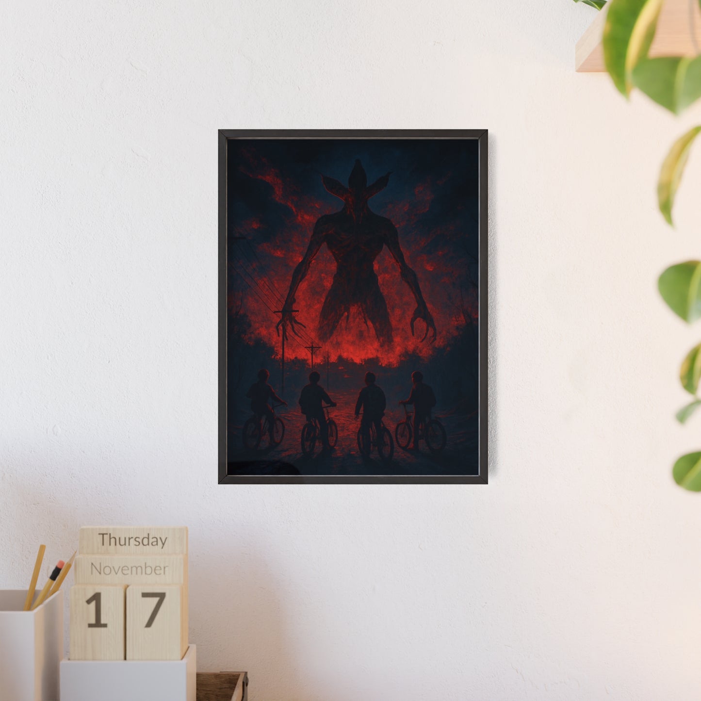Stranger Things 5 wall  Art - Poster with Frame , Dark Red and Black