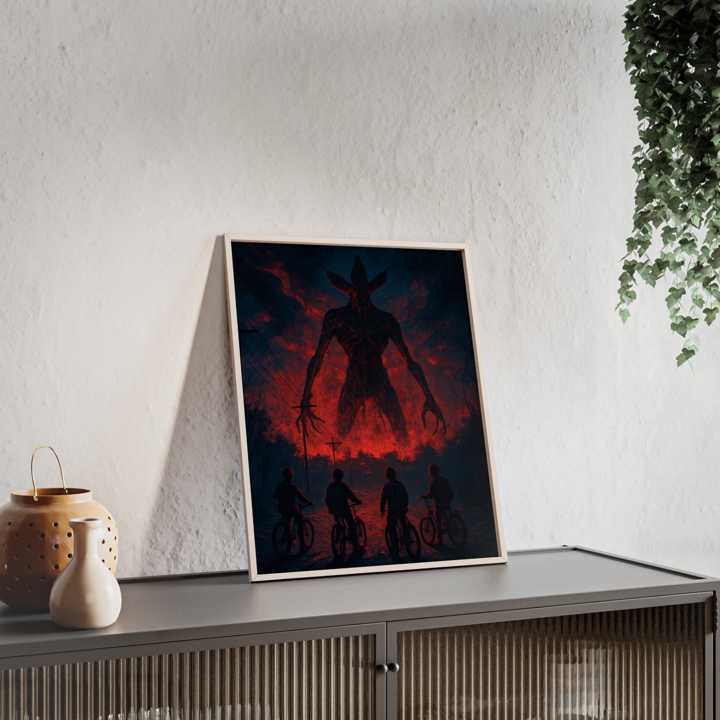 Stranger Things 5 wall  Art - Poster with Frame , Dark Red and Black